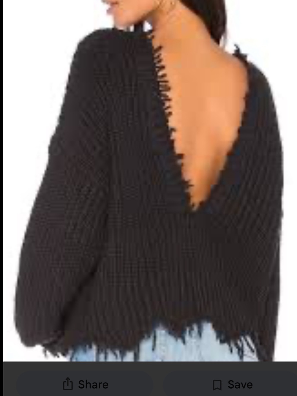 Wildfox Black Distressed Deep V-Back Chunky Knit Sweater